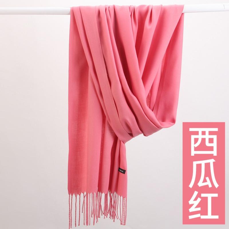 Scarf women's autumn and winter high-end sense new solid color warm scarf versatile red cashmere shawl