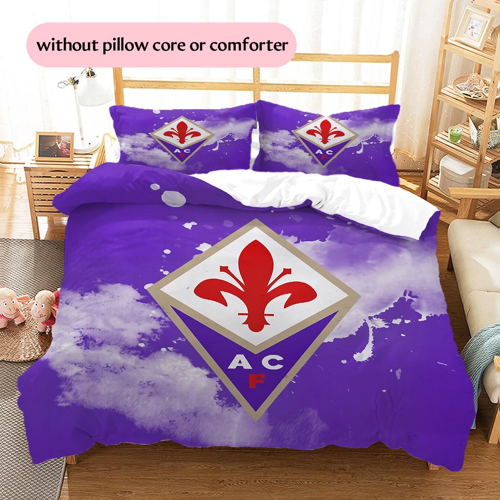 Fotbalový klub ACF Fiorentina Vzorované povlečení Sada prošívaných přikrývek Domácí dekorace Dárek (1 * povlak na peřinu + 2 * povlak na polštář bez jádra)