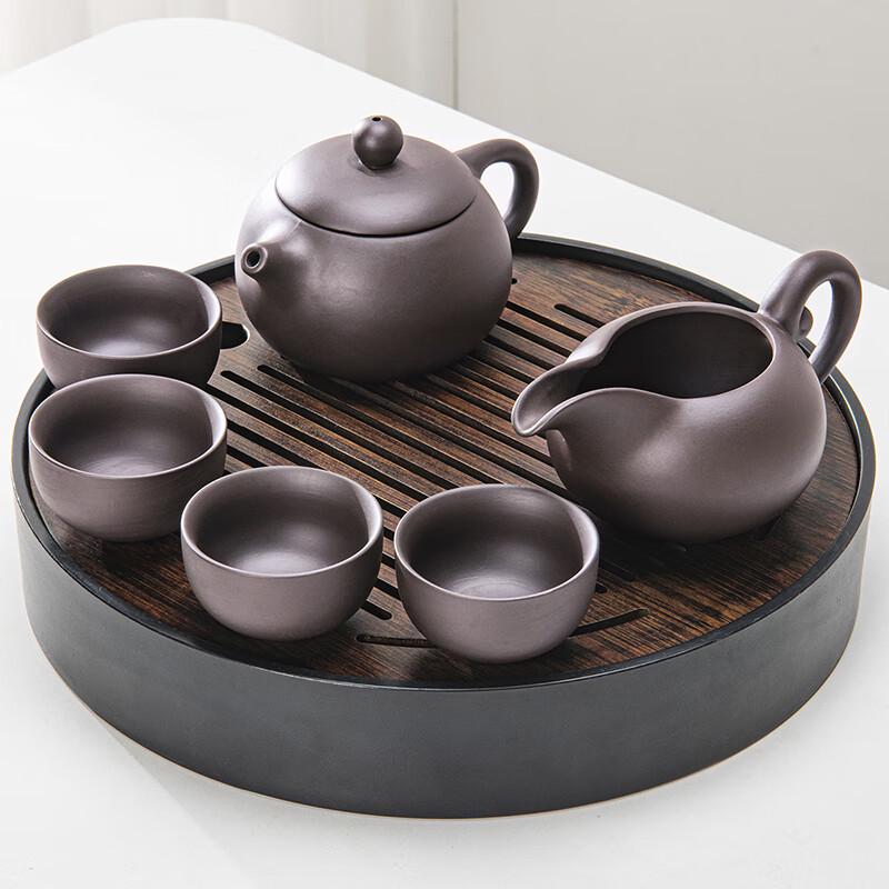 Leinuo Black Zisha Xishi Pot & Walnut Tea Tray Set