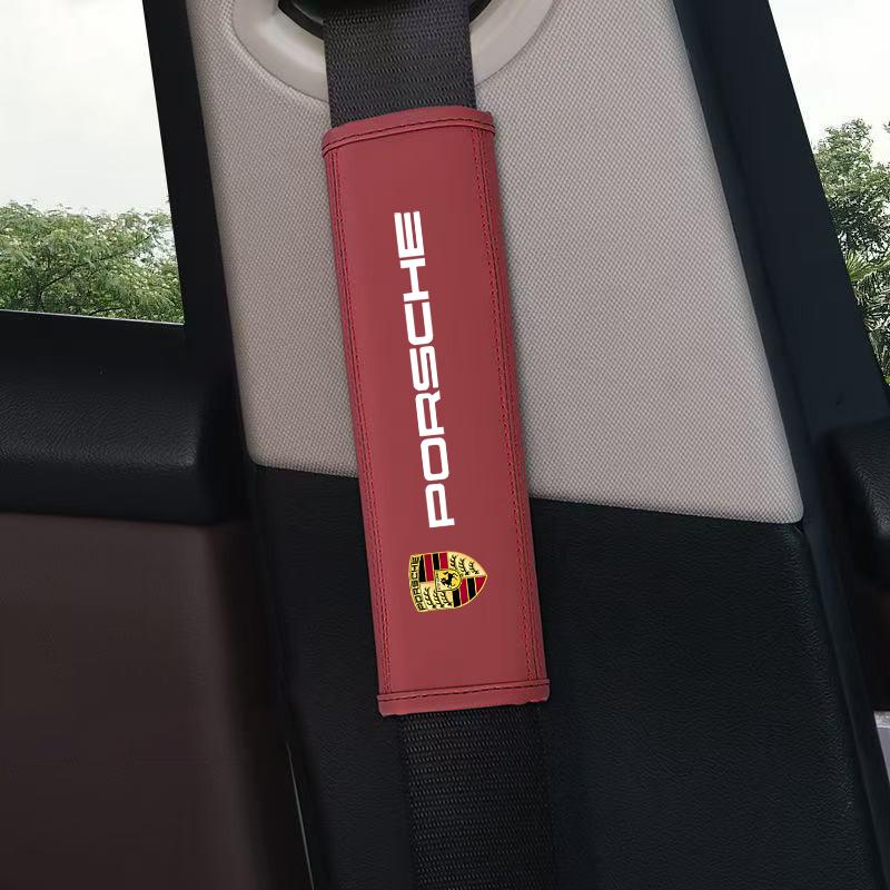

2Pc Leather Car Seat Belt Safety Shoulder Pad Protection Cover For Porsche Cayman 911 718 Cayenne Panamera Macan Taycan Boxster