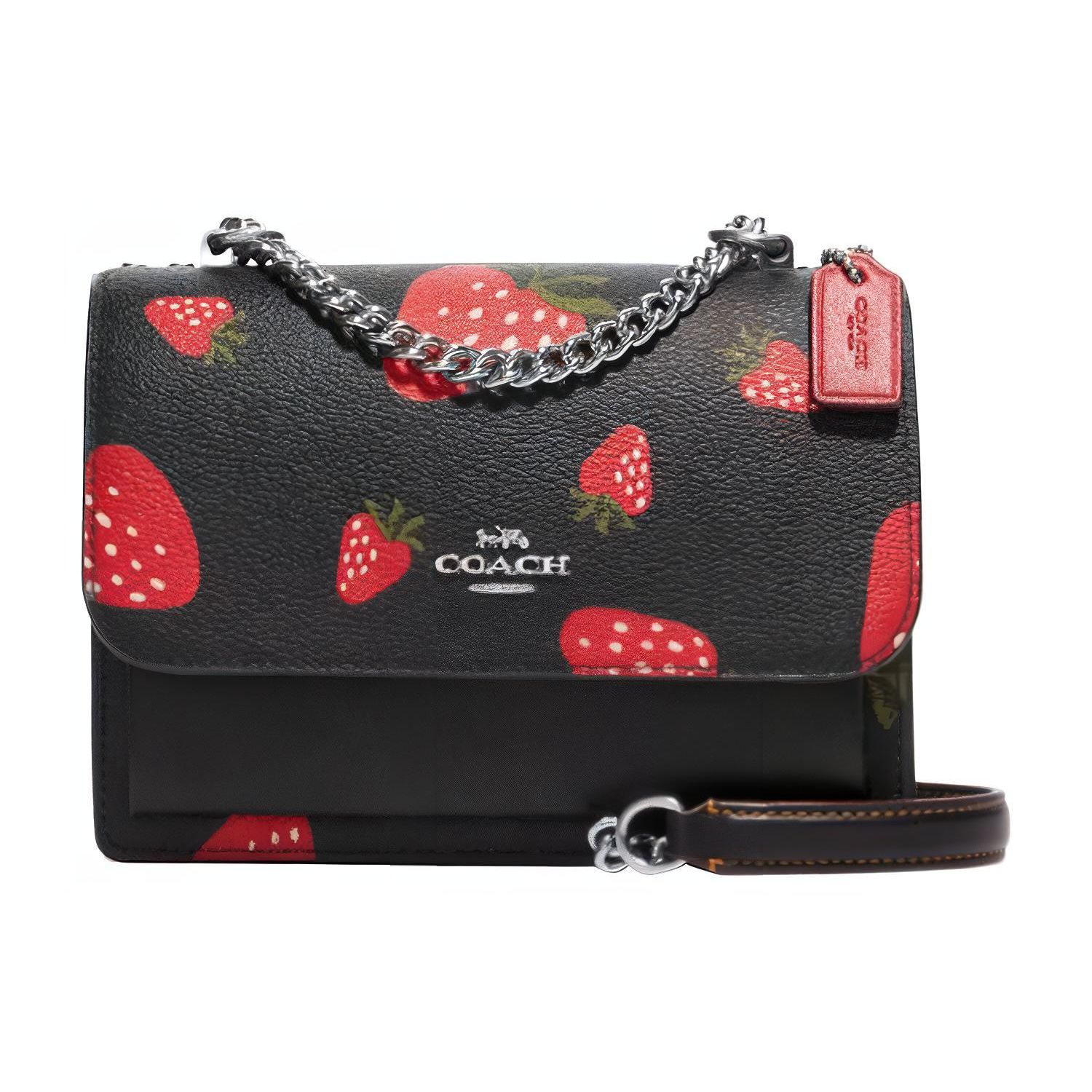 Coach Klare Series 18 Strawberry Print Chain Shoulder Strap Leather Accordion Mini Crossbody Bag Women bags Black CH353-SVA47 Basic Set (Bag+Dust Bag)