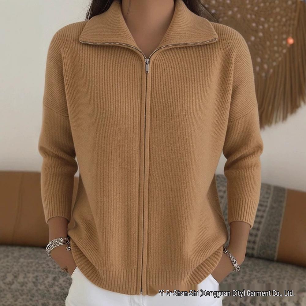 Autumn/Winter 2026 Women's Zipper Knit Cardigan - European & American Casual Fashion