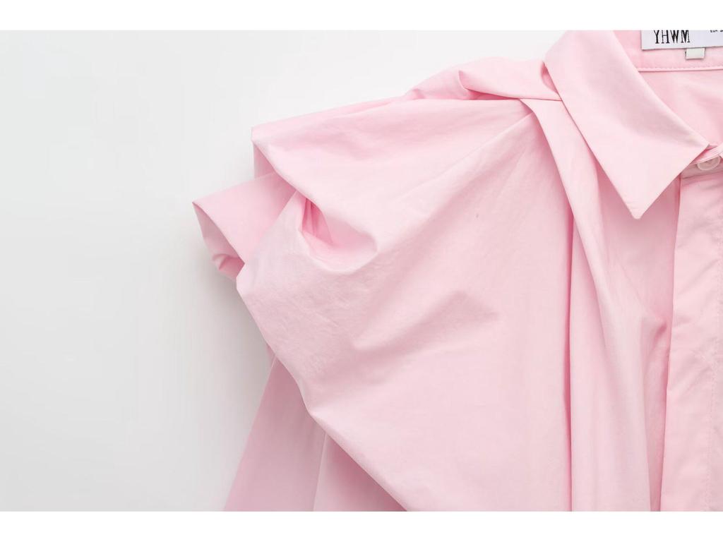 2025 Spring European & American Style Women's Puff Shoulder Poplin Fashion Shirt