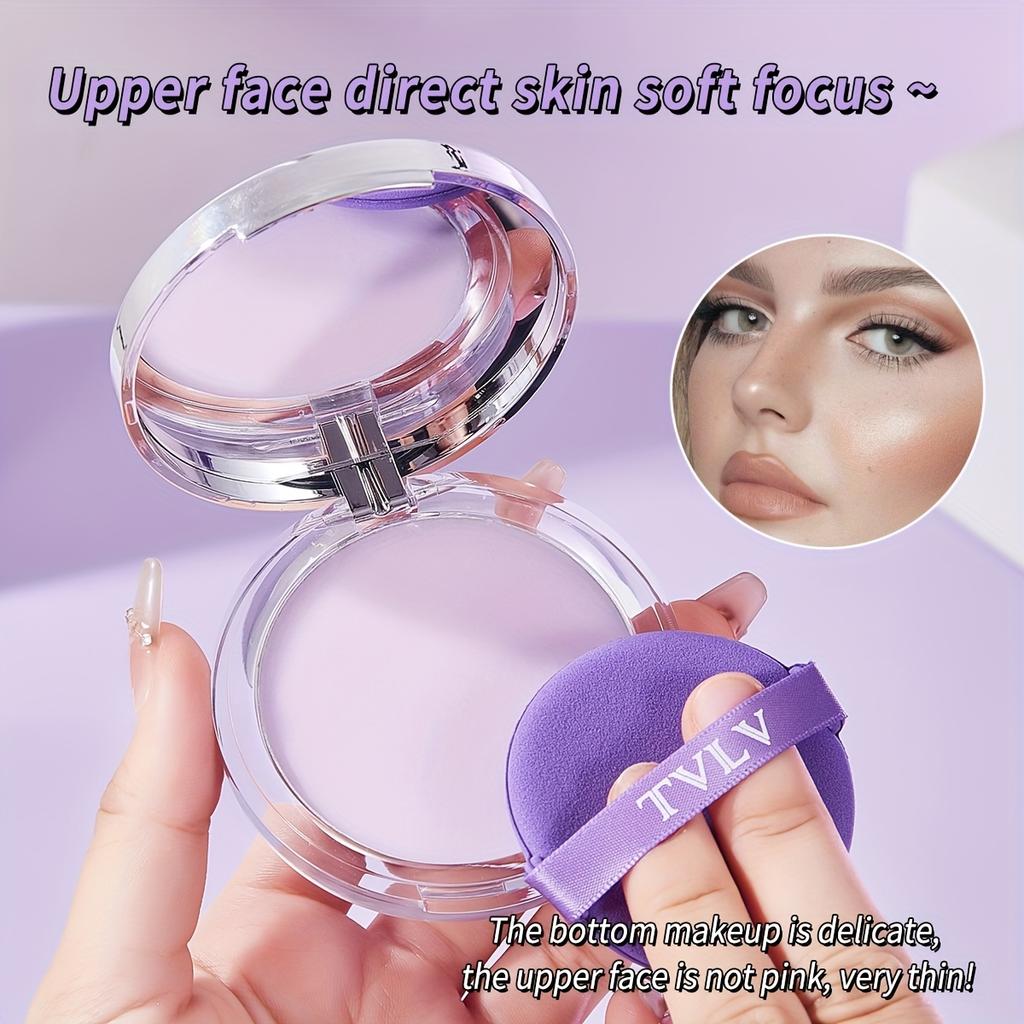 Lavender Matte Makeup Setting Powder with Powder Puff - Oil-Control, Long-Lasting, Waterproof Pressed Powder Natural Finish & Strong Coverage Powder