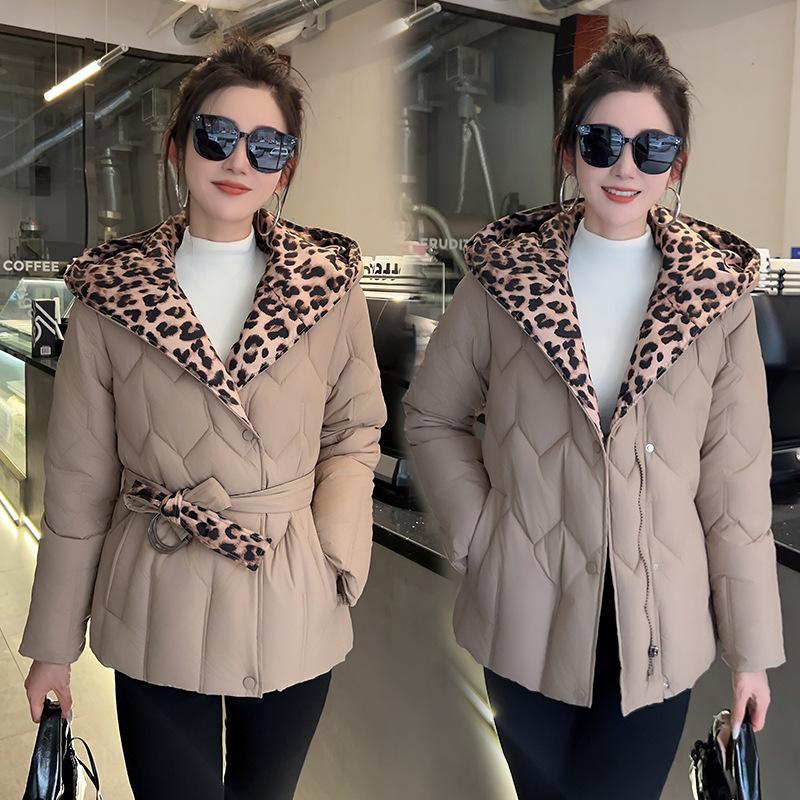 Women's new leopard print cold windproof lightweight thickened fluffy warm loose high-quality fabric casual sports Parker cotton jacket