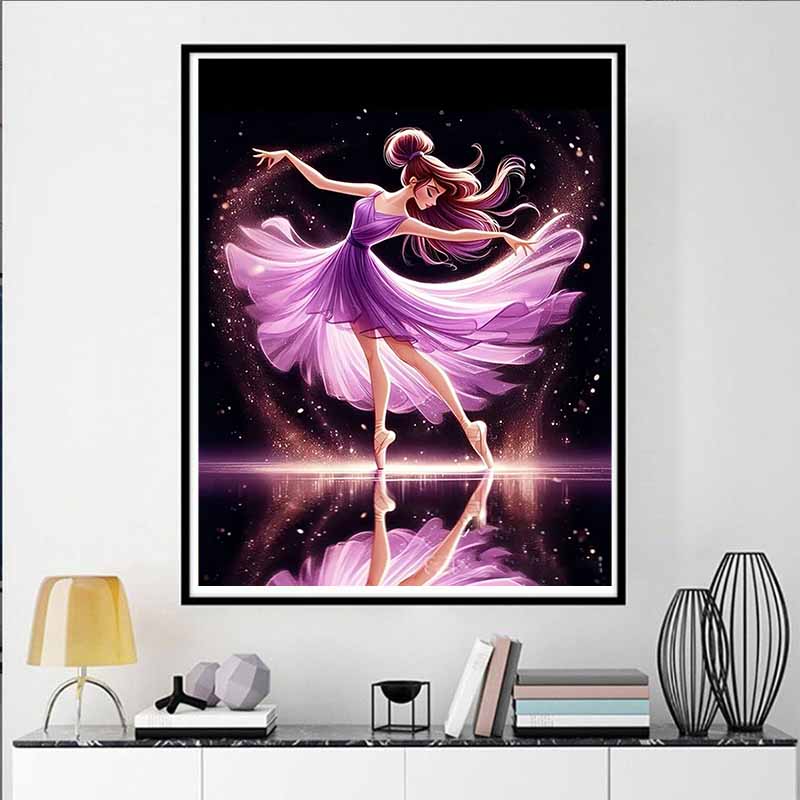 Disney Diamond Painting Purple Dreamy Ballerina Healing Illustration, 5D Diamond Painting Art Embroidery Cross Stitch Room Decoration