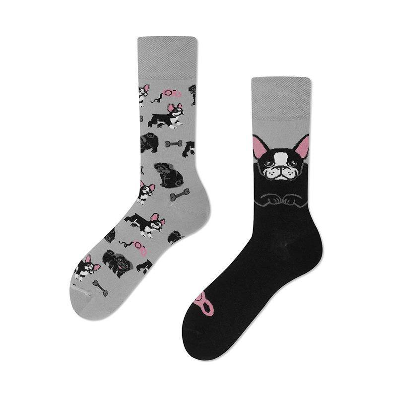 Couple's Cartoon Animal Asymmetrical Cotton Socks - Fun & Trendy Style