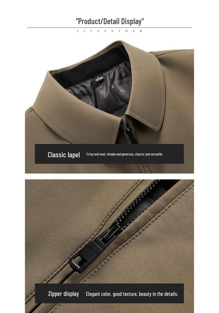 Men's Thickened Lapel Down Jacket for Middle-aged & Elderly - Detachable Liner, Duck Down, Cold Protection Winter Coat