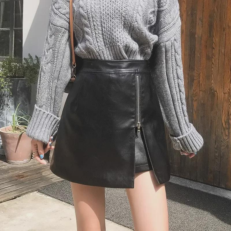 Fustă Slimming din Piele PU cu Talie Înaltă Toamnă/Iarnă 2023 - Șold Irregular, Fashion A-line Coreeană