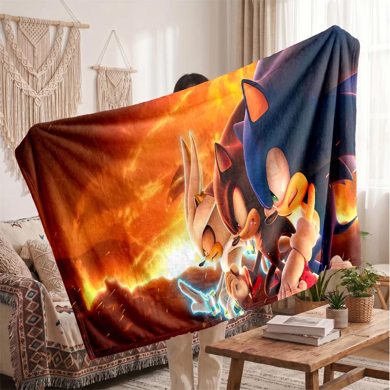 Sonic the Hedgehog Printed Flannel Blanket, Skin Friendly Warm Throw for Indoor Couch Bed Daily Use