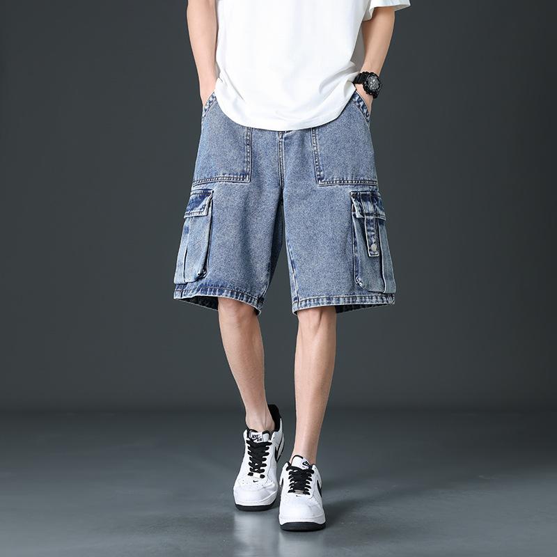 Plus Size Denim Shorts Men's Summer Thin Loose Straight Leg Five Quarter Pants Men's Versatile Casual Workwear Shorts