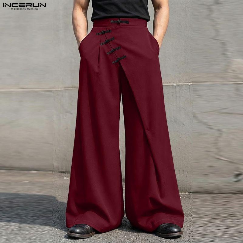 INCERUN Men High Waist Back Elastic Traditional Knot Casual Long Trousers Pants