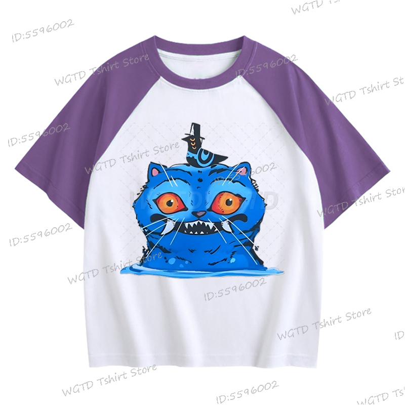 Popular children's clothing, movie prints, fashionable casual tops for young children, girls, boys, clothes, demon hunters, tigers, cartoon T-shirts