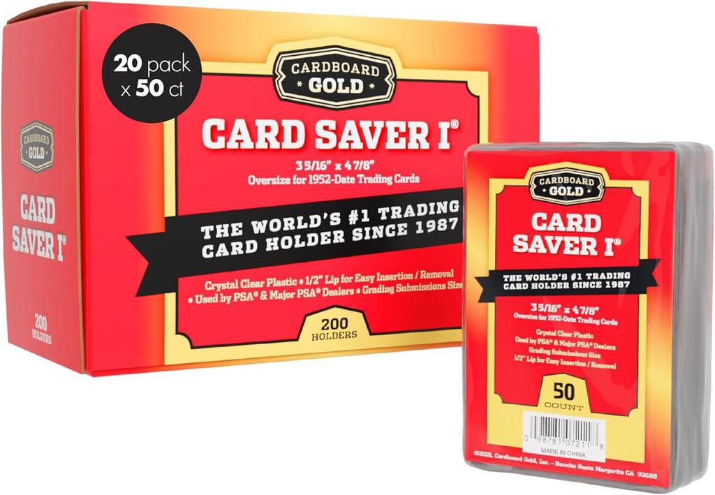 Cardboard Gold Card Saver 1 Card Holders for Submitting Cards for Grading by Pack of 50 - Semi-Rigid PSA/BGS - (20)