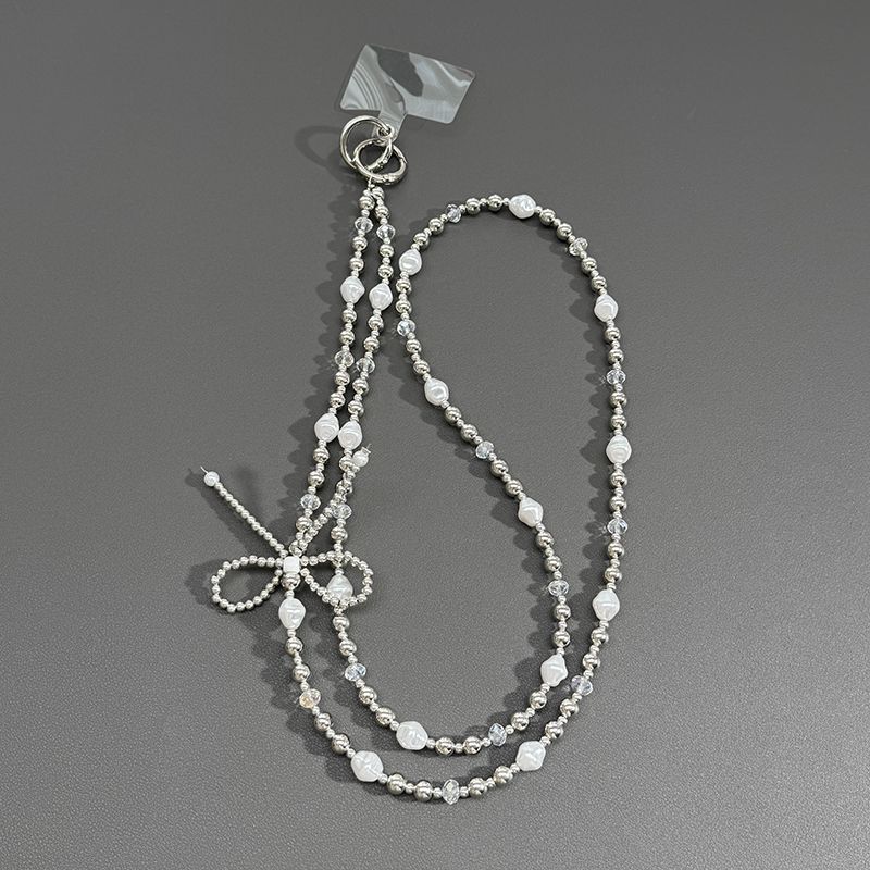 INS Silber Perle Herz Schleife Handykette Crossbody Hals hängend CCD Kamera Kette Taschenanhänger für Frauen