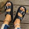 Fashion Women's Sandals High Quality Leopard Metal Buckle Design Slippers Sexy Comfort Non Slip Slide Sandals Summer Platform Flip Flops