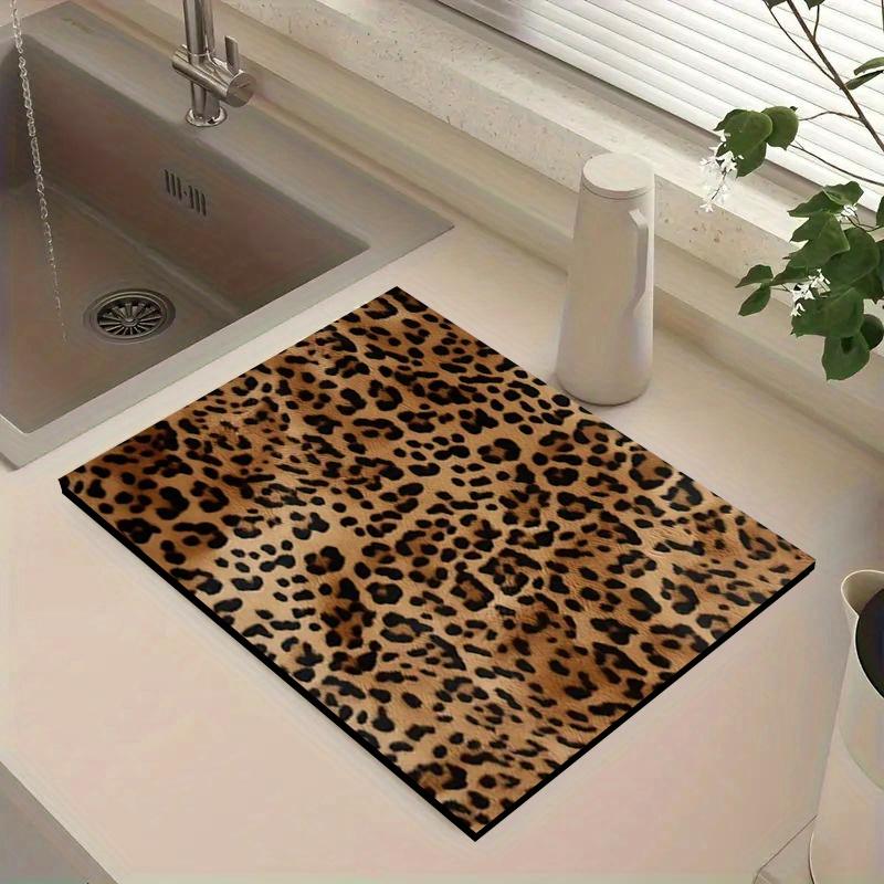 

1 шт. Резиновый коврик для сушки с леопардовым узором для кофейни, ресторана, кухни, ковер, коврик для стола, посуда, прочный, диатомовая грязь, коврик для стола, коврик для питомца, кофейная посуда 30cmX40cm