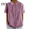 Women Shirt Casual Doll Collar Buttons Half Placket Short Blouse Sleeve Single Breasted Solid Color Loose Fit