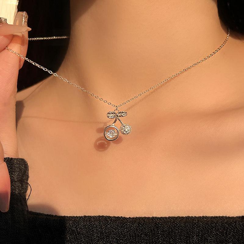 Flash Diamond Round Diamond Agile Zircon Cherry Pendant Versatile Necklace Clavicle Chain Thin Exquisite Ins