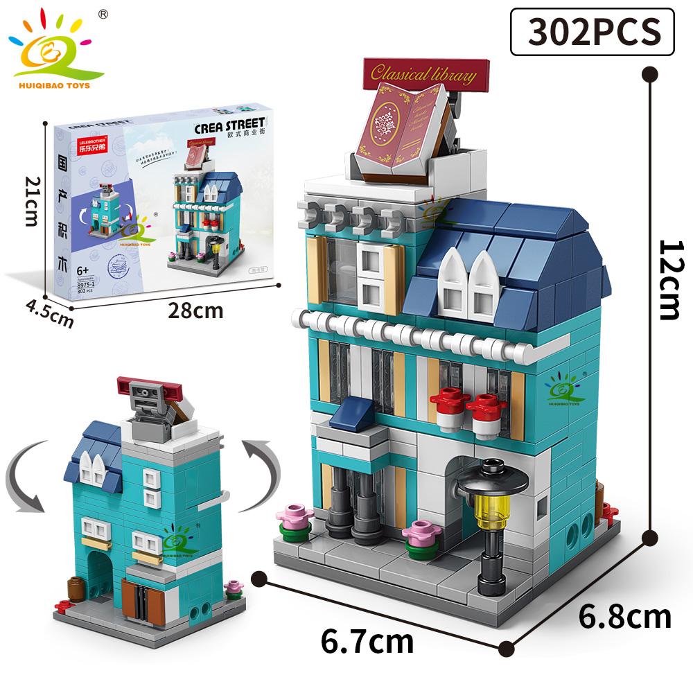 HUIQIBAO Moc Architecture Street View Building Blocks coffee Store Restaurant Room Children City Construction Brick Toy Set Gift