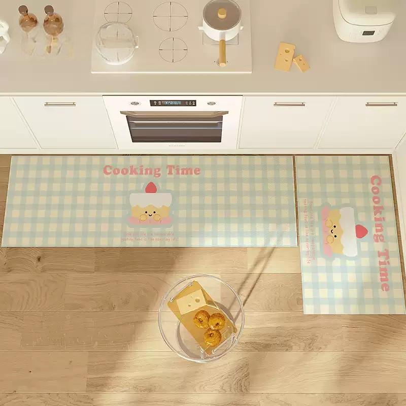 VIKAMA2PC Kitchen Wipe-Clean No-Rinse Carpet Waterproof Oil-Resistant PVC Runner Door Mat Anti-Slip Anti-Fatigue Floor Mat