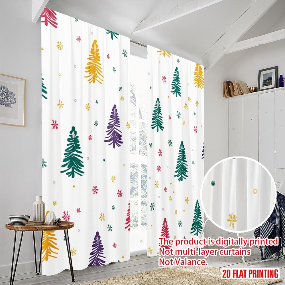 2pcs,2D Plane Printing Curtains Digital Printed Christmas Trees Snowflakes Festive Versatile Polyester Fabric (without Rod)