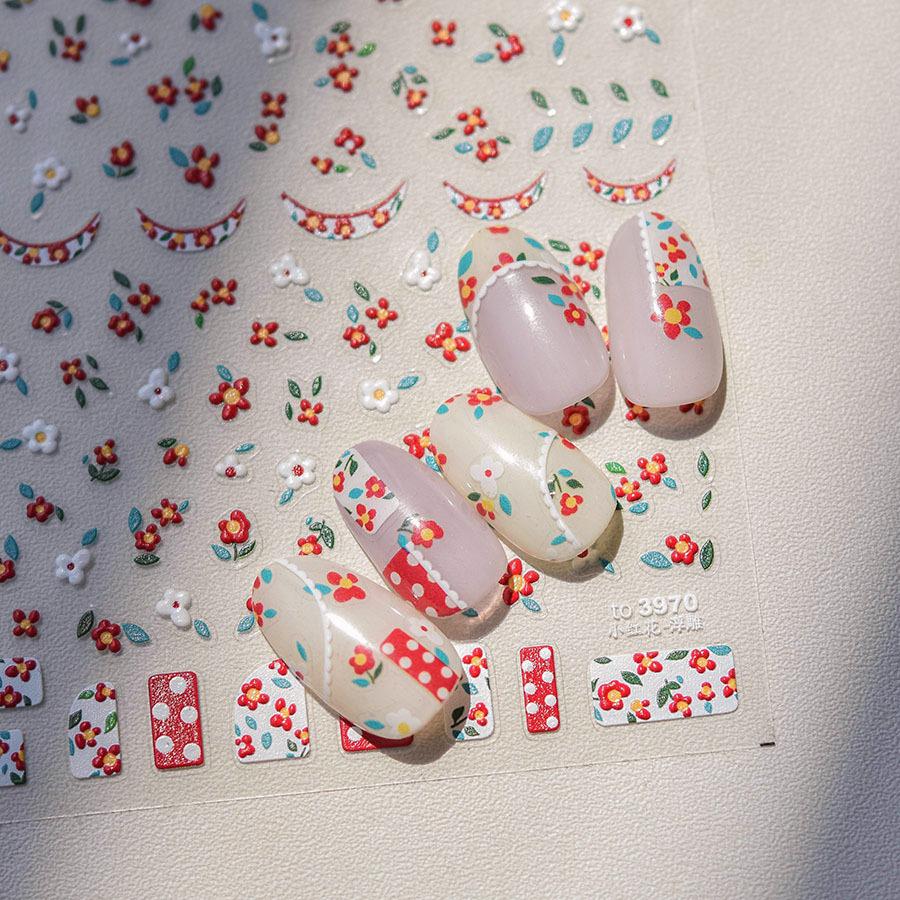 Embossed Little Red Flower Nail Art Sticker DIY Making Creative Decorative Stickers