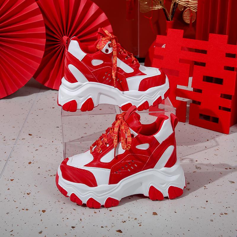 Fashion 7cm New Women High Top Sneakers Height Increasing Platform Casual Dad Shoes Spring Thick Sole Breathable Mesh Sport Shoes Woman