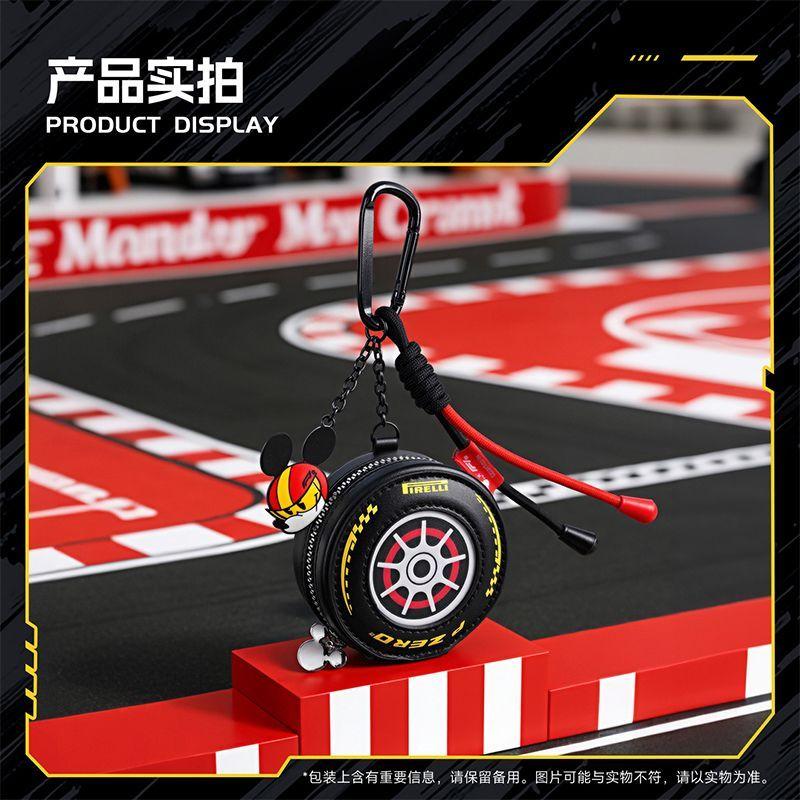 Mickey F1 Racing PU Leather Headphone Case with Keychain Premium Unisex Portable Storage Bag Birthday Gift for AirPods