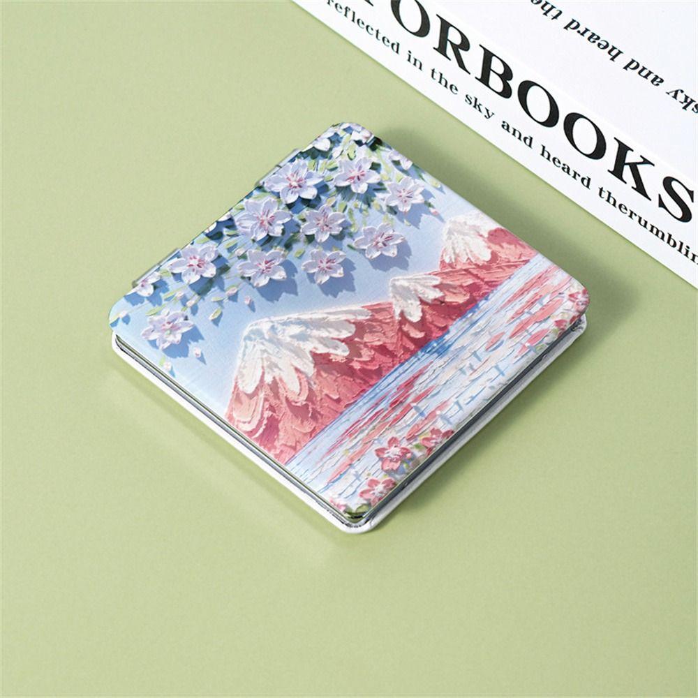 Double-Sided Cosmetic Mirror Oil Painting Folding Mirror Pocket Makeup Mirror  Makeup Accessories