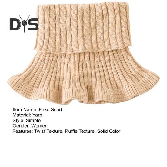 Gefälschter Schal für Damen, hoher Kragen, gedrehte Textur, Rüschenbesatz, einfarbig, Strickkragen, Herbst/Winter, verdickter, warmer falscher Kragen
