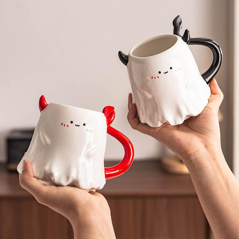 Funny Mug with Lid Large Capacity Office Couple Ceramic Water Cup Personalized Coffee Household Mug Halloween Gift