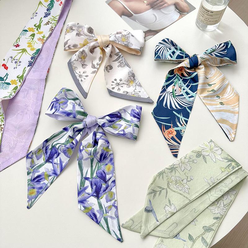 2025 Korean Fashion Flowers Pattern Women Twill Decorative Ribbon Small Scarf Binding Bag Handle Ribbon Hair Band Small Scarf