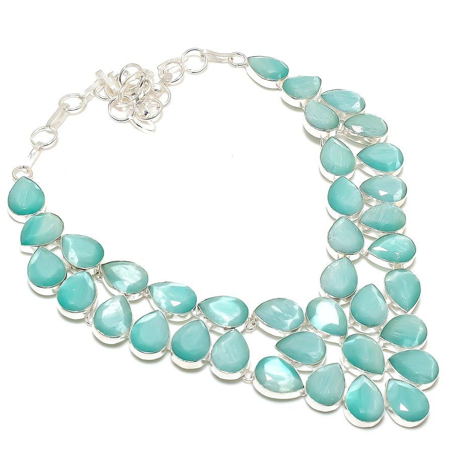 Green Monalisa Gemstone 925 Sterling Silver Jewelry Necklace 18"