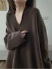 Retro Style V-neck 100% Wool Mid-length Sweater - Soft Cashmere Base Layer for Autumn/Winter
