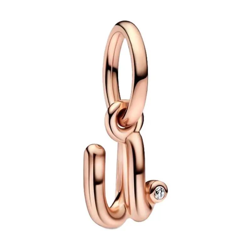 Brand New Plated Rose Gold Letter A-z 26 Alphabet Bead Component Zircon Letter Charm Bead Component Compatible With Authentic Original Bracelet High