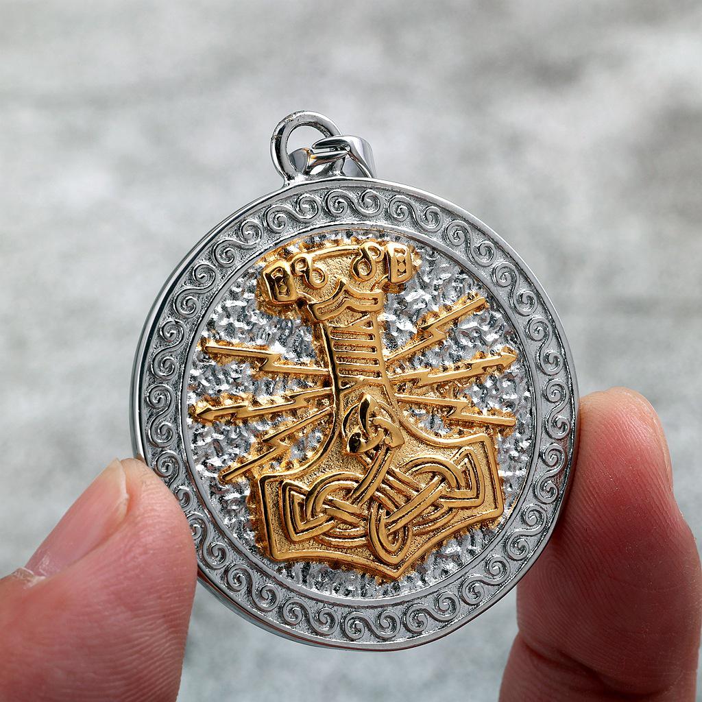 Men's Retro Stainless Steel Double-Sided Thor's Hammer Pendant Necklace