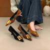 Large size pointed suede metal buckle shallow mouth single shoes women's new autumn and winter temperament stiletto high heels