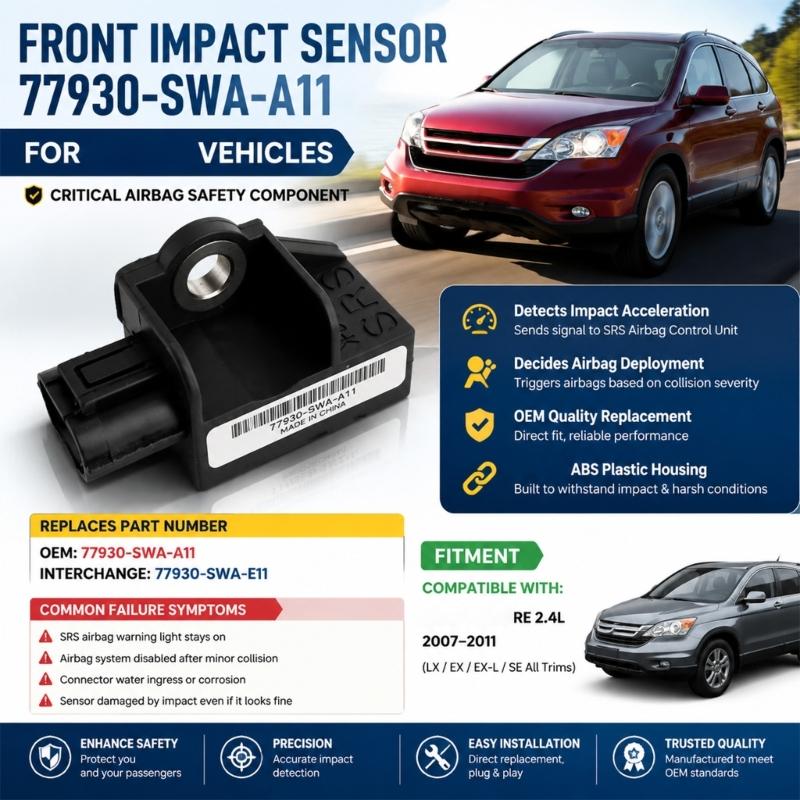 Plug Play Impact Sensor with Integrated Rectangular Electrical Housing and Metal-Lined Mounting Structure for 2007-2011 2.4L Vehicle Front Sensor