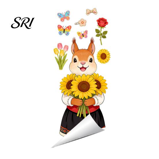 Renters Window Sticker Spring Fox Clings Cartoon Flowers Butterflies Glass Non-glue Decoration Removable Cute Animal Decals for Home Office Shop Decor