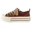 Dikke Bodem Canvas Schoenen Dames Ronde Neus Platte Veters Dubbele Band Veelzijdig Dunne Zool Board Schoenen Ademend Laag Uitgesneden Casual