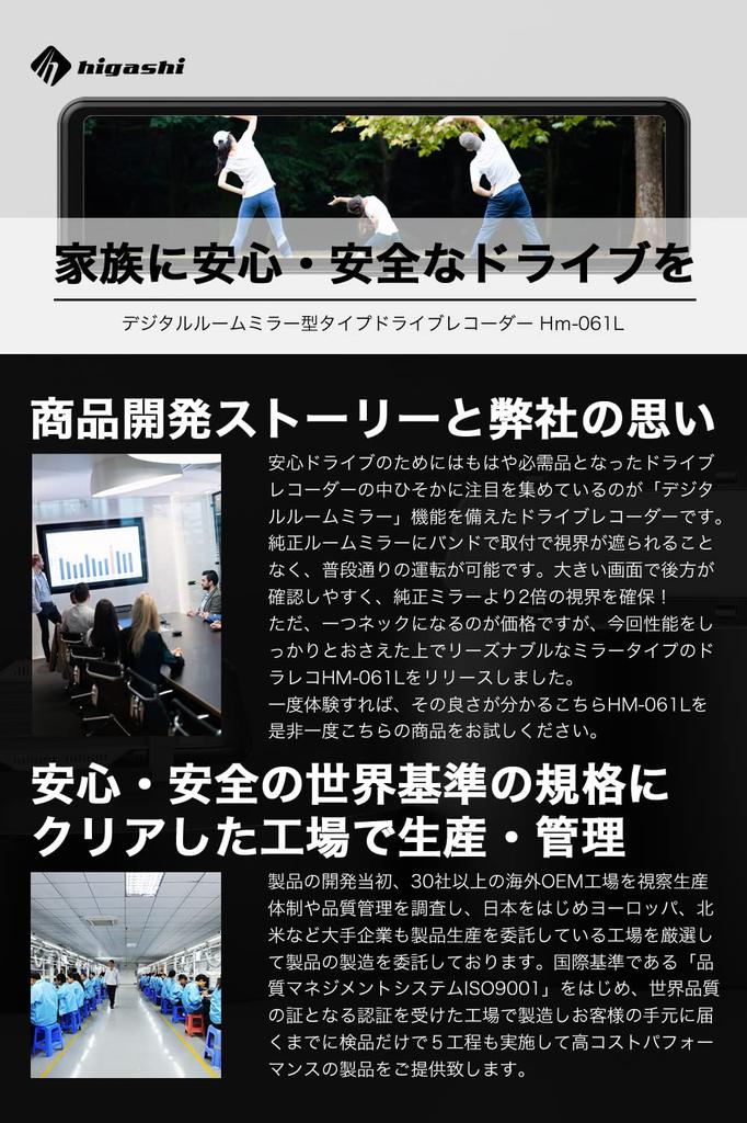 Higashi Great Value for Drive Recorder with Front and Rear Parking and Noise Model [Latest Model, Money] Mirror-Type Cameras, GPS, Monitoring,