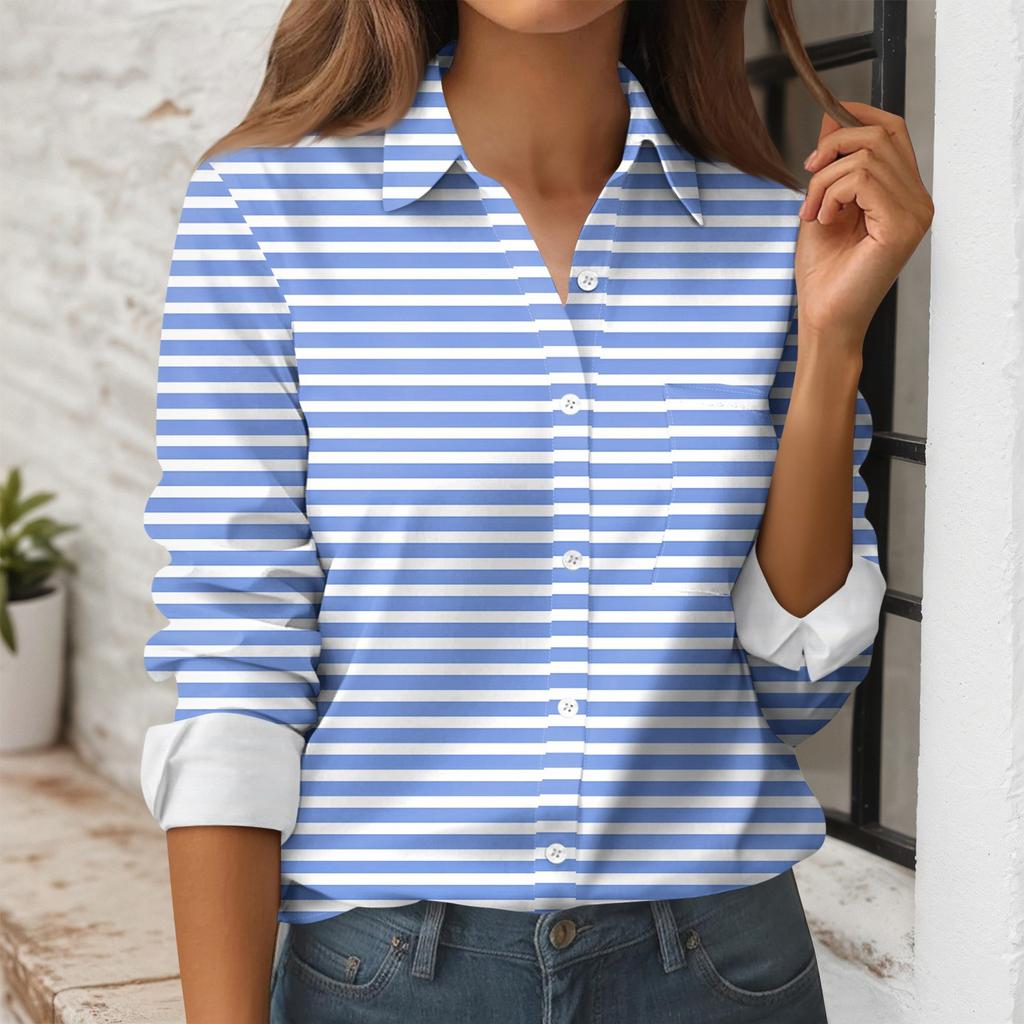 Camicia da Donna Stampata con Bottoni Camicia a Maniche Lunghe Top da Lavoro Business Casual con Tasche Giacca