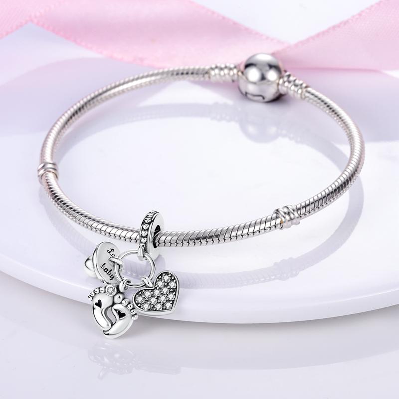 Charm Plata Speentje Voetafdruk Hartvormig Hanger Past op Originele Armband Bedeltje Voor Vrouwen Sieraden Knutselen Doe-Het-Zelf Cadeau