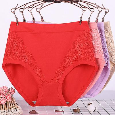 1PC Unterwäsche Baumwolle Spitze Plus Größe Höschen Wäsche Hohe Taille Frauen Mittleren Alters Slips