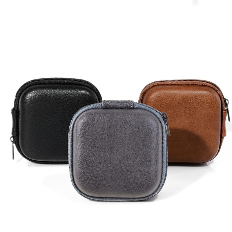 USB Data Cable Storage Bag Leather Earphone Headset Cover Mini Zipper Pouch Box for Most Headsets Drop Resistant