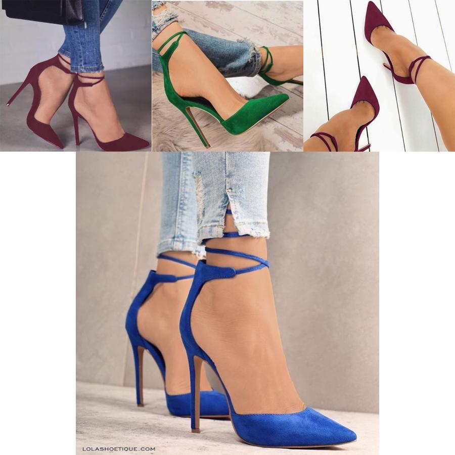 Elegant Women Fashion Suede High Heeled Sandals With Pointed Toe And Bandage Design