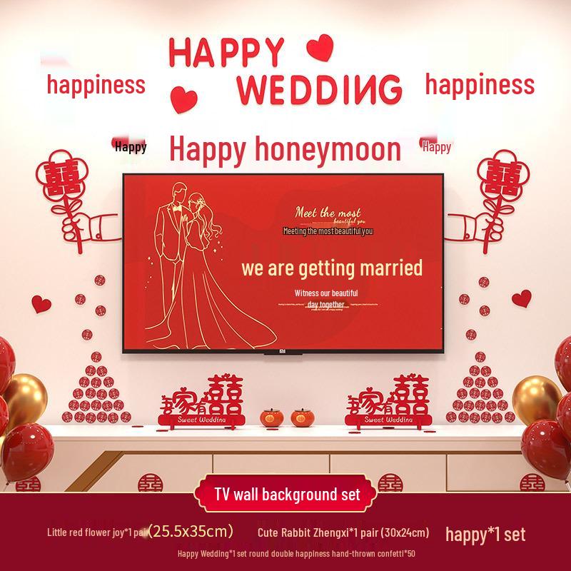 Wedding Room Decoration Set: Double Happiness Garland for Living Room & TV Wall