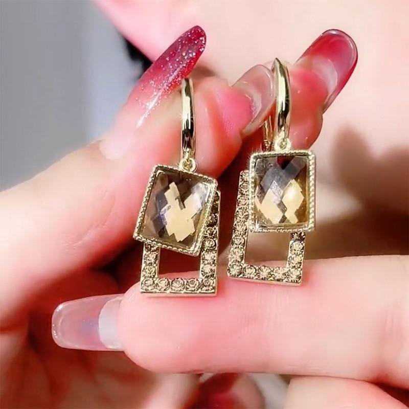 New Exquisite Geometric Brown Zircon Earrings for Women Fashionable Personalized Daily Accessories Party Jewelry Birthday Gifts