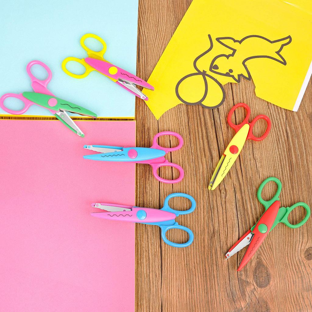 1/6pcs Student DIY Color Album Decorative Lace Scissors with 6 Pattern Hand Scissors Paper Cuttings Scissors Art Safety Scissors
